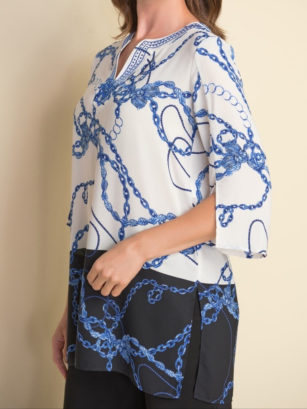 12 Joseph Ribkoff Blue White Nautical Printed Tunic Top